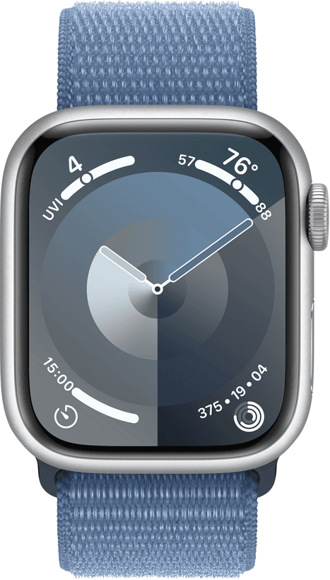 Apple Watch Series 9  (корпус - серебристый, 41mm ремешок Sport Loop зимний синий)— фото №1